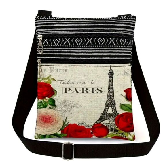 Stylish Eiffel Tower Print Mini  Canvas Crossbody Messenger Bag - Picture 1 of 11